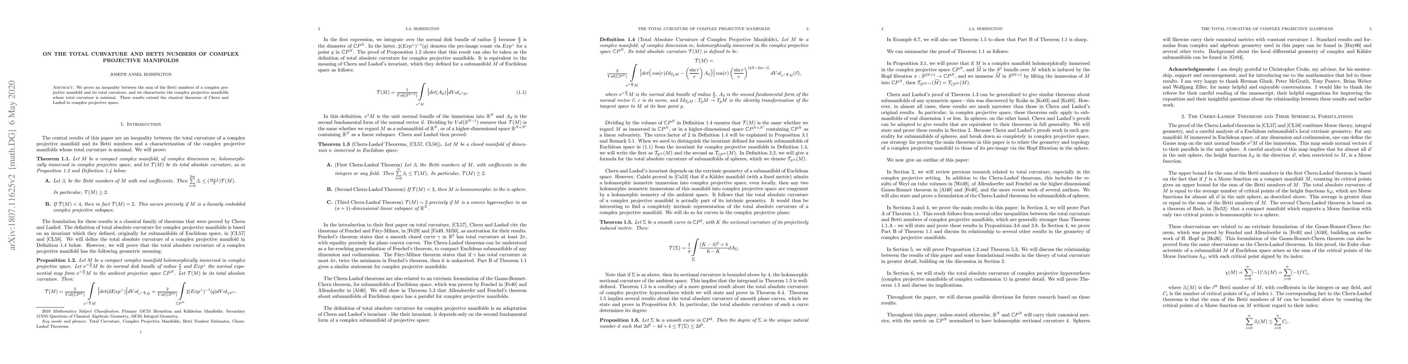 Thumbnail for On the Total Curvature and Betti Numbers of Complex Projective Manifolds