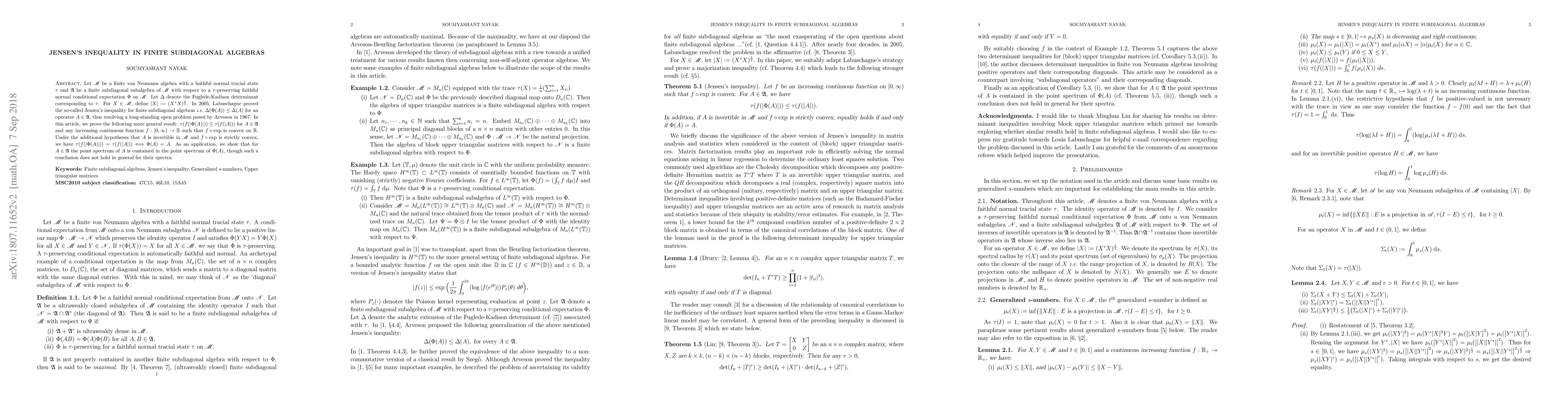 Thumbnail for Jensen's inequality in finite subdiagonal algebras