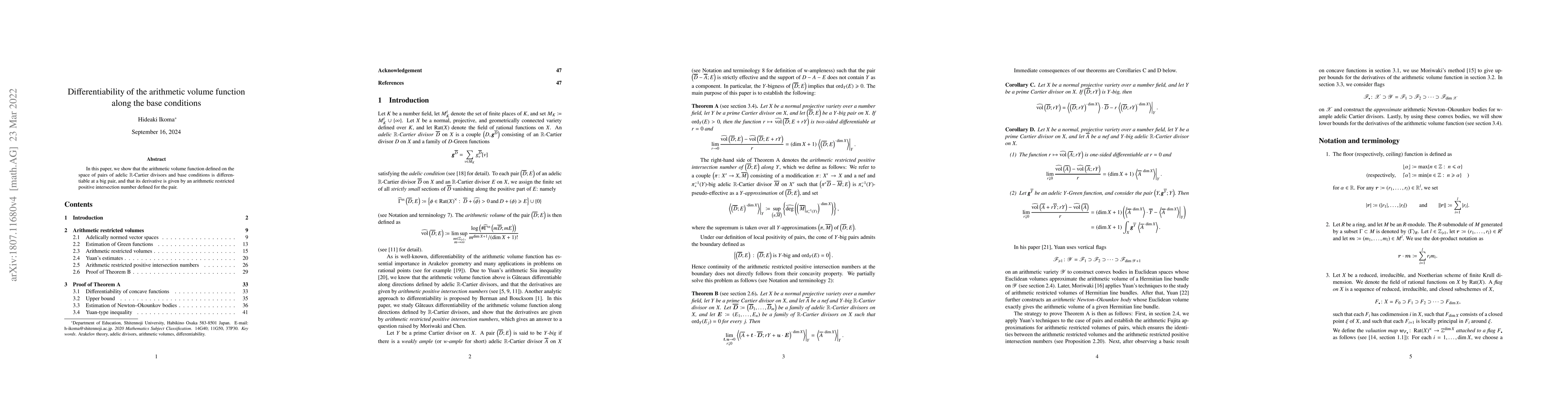 Thumbnail for Differentiability of the arithmetic volume function along the base
  conditions