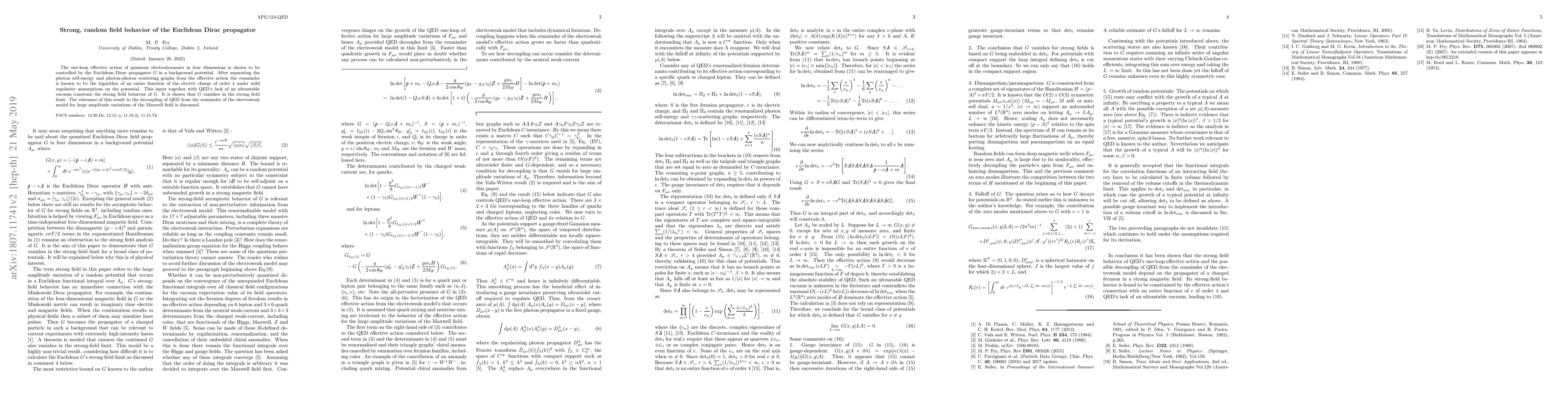 Thumbnail for Strong, Random field behavior of the Euclidean Dirac propagator