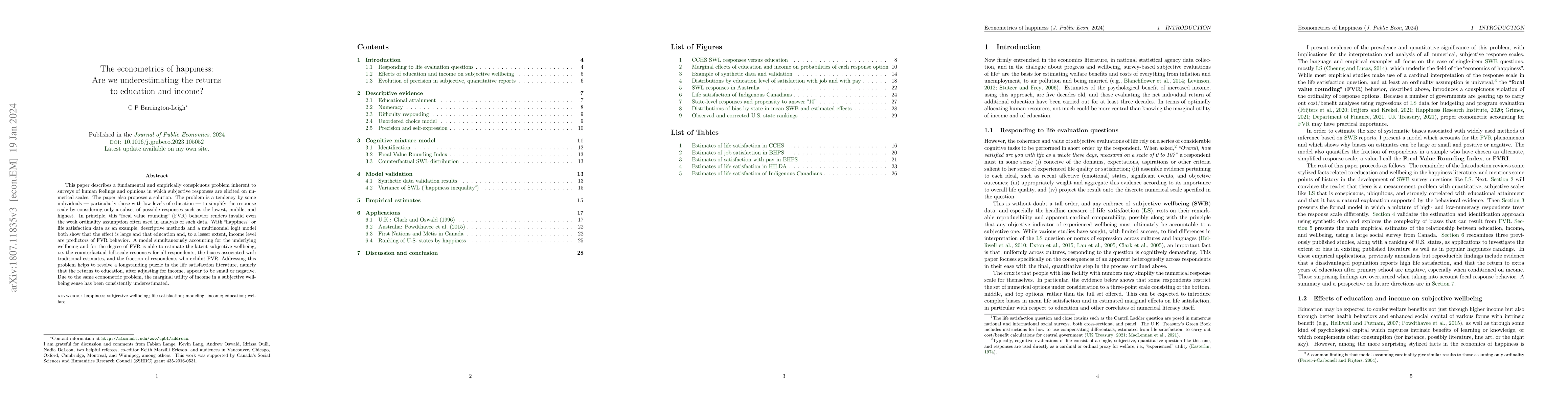 Thumbnail for The econometrics of happiness: Are we underestimating the returns to
  education and income?