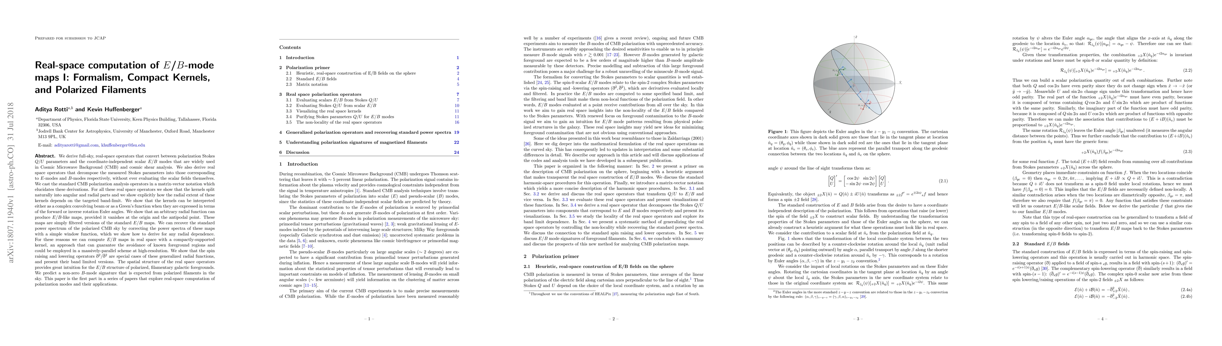 Thumbnail for Real-space computation of $E$/$B$-mode maps I: Formalism, Compact
  Kernels, and Polarized Filaments