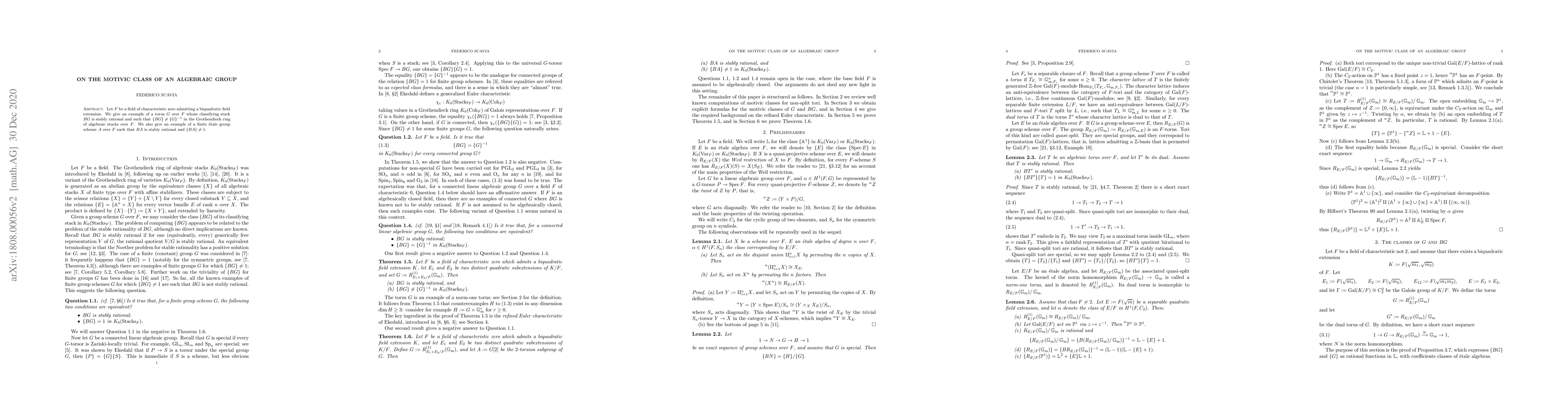 Thumbnail for On the motivic class of an algebraic group