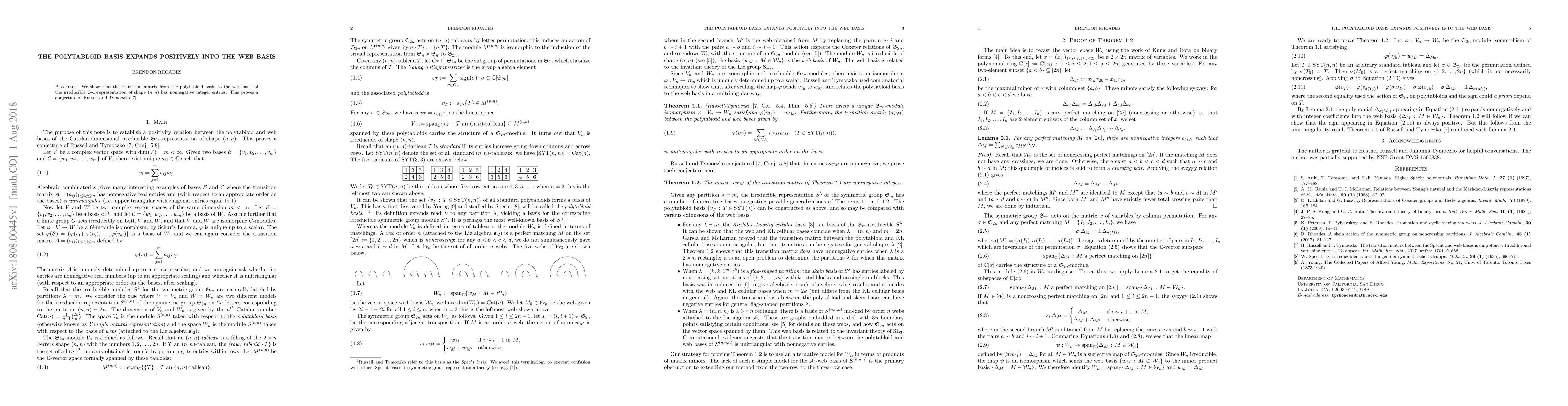 Thumbnail for The polytabloid basis expands positively into the web basis