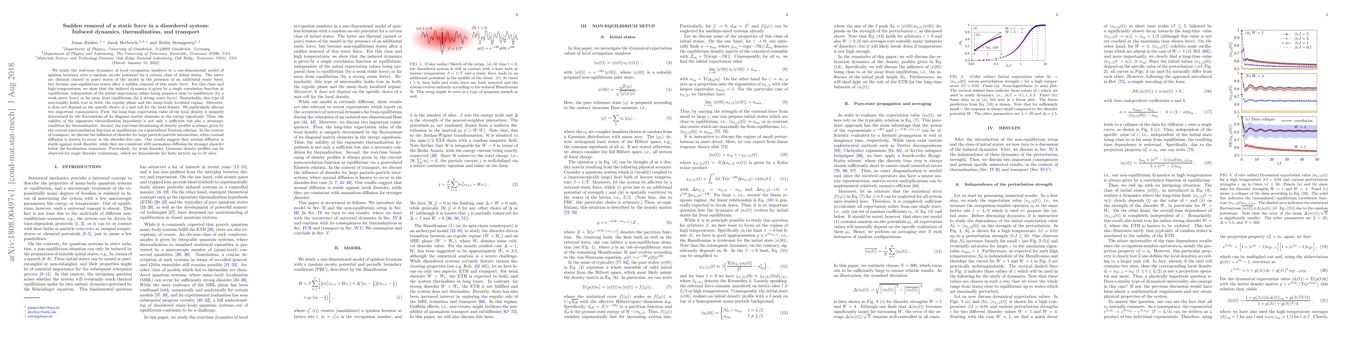 Thumbnail for Sudden removal of a static force in a disordered system: Induced
  dynamics, thermalization, and transport