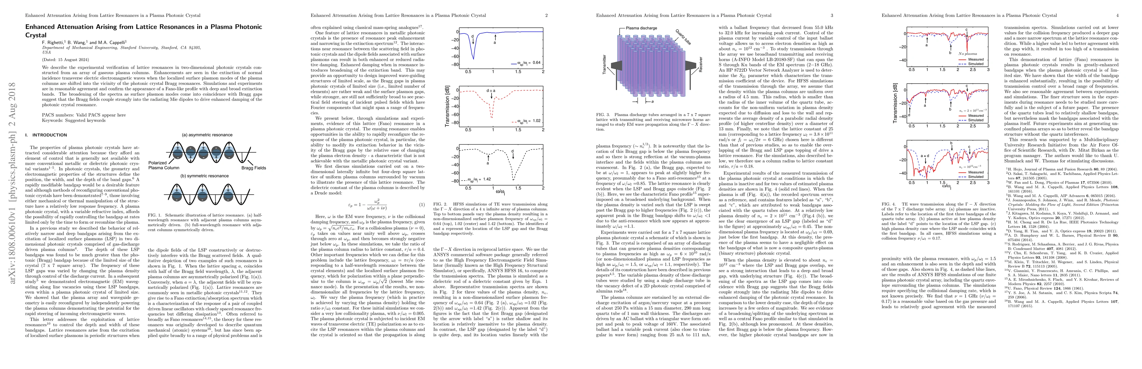 Thumbnail for Enhanced Attenuation Arising from Lattice Resonances in a Plasma
  Photonic Crystal