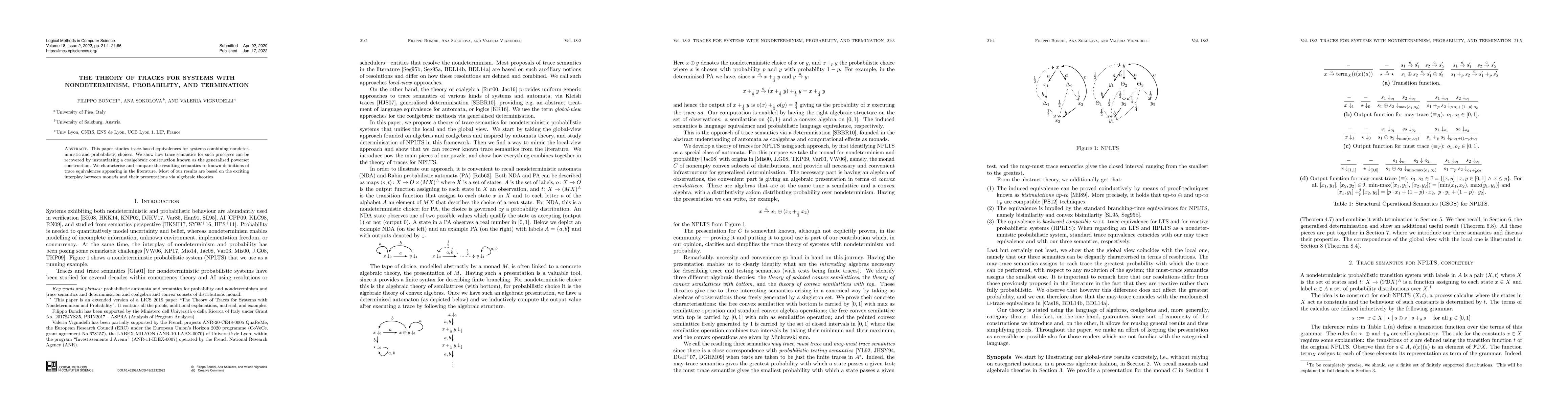 Thumbnail for The Theory of Traces for Systems with Nondeterminism, Probability, and
  Termination