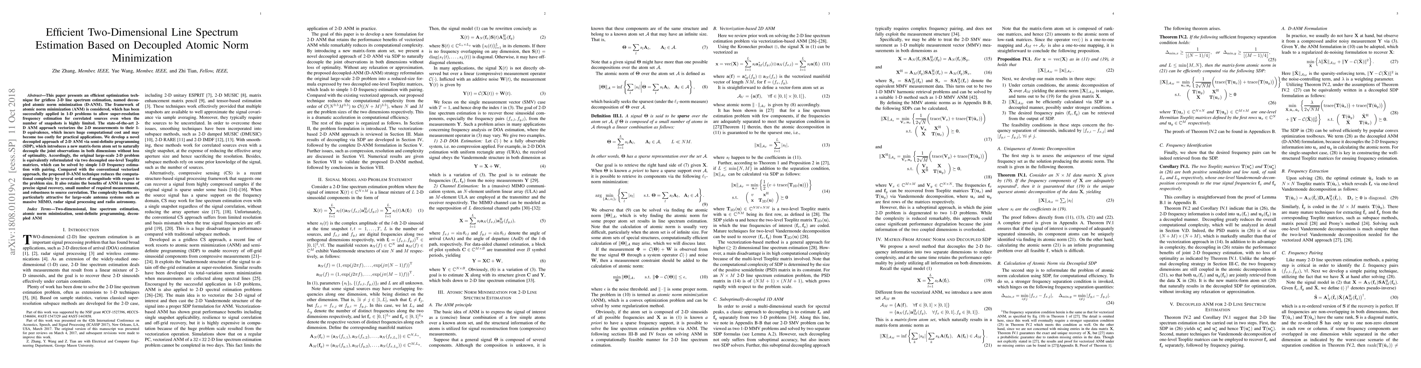 Thumbnail for Efficient Two-Dimensional Line Spectrum Estimation Based on Decoupled
  Atomic Norm Minimization