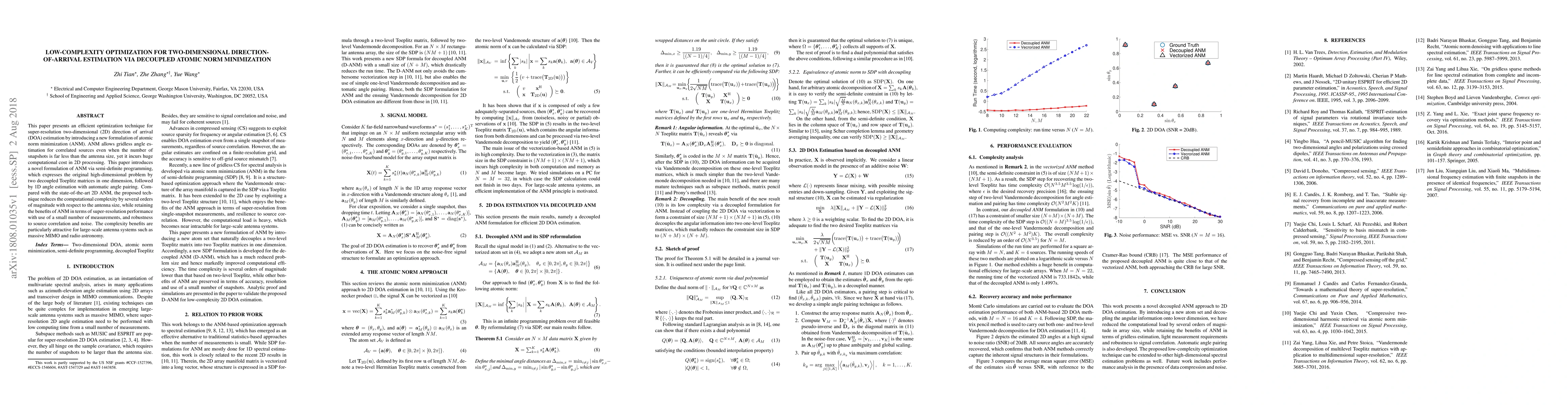 Thumbnail for Low-complexity optimization for Two-Dimensional Direction-of-arrival
  Estimation via Decoupled Atomic Norm Minimization
