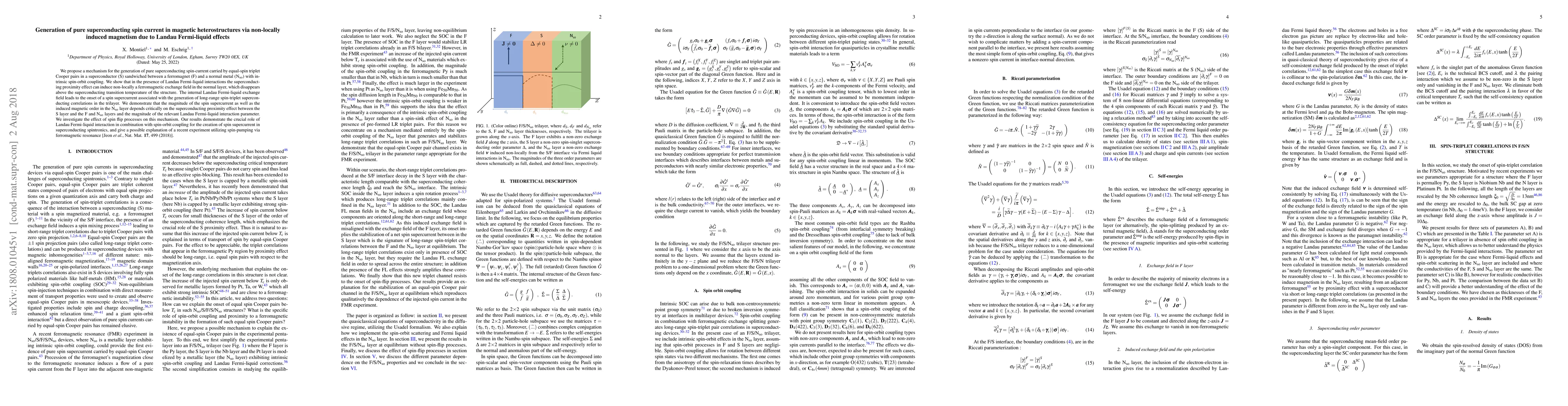 Thumbnail for Generation of pure superconducting spin current in magnetic
  heterostructures via non-locally induced magnetism due to Landau Fermi-liquid
  effects