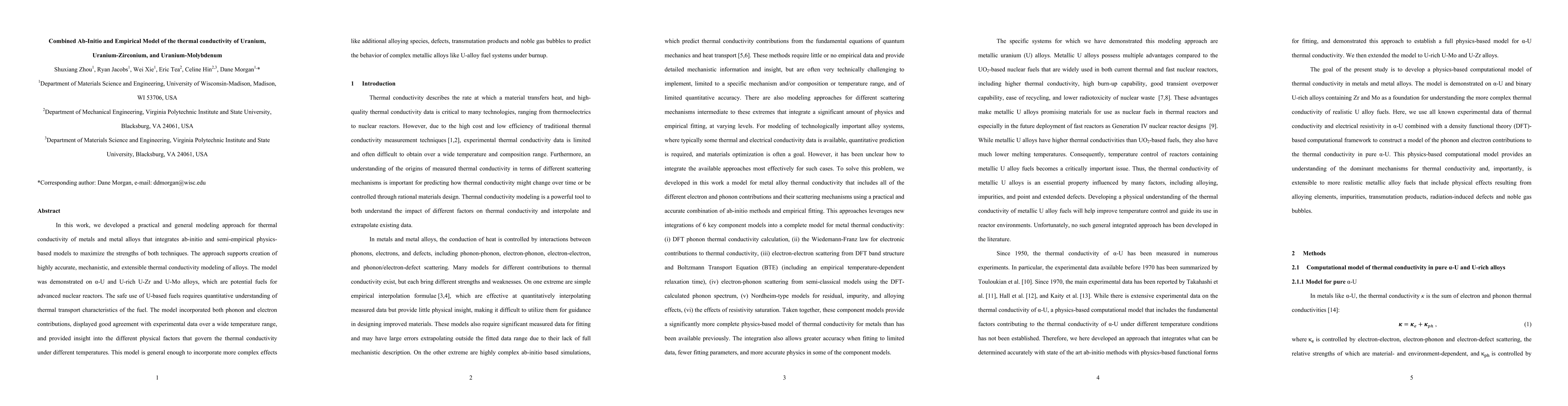 Thumbnail for Combined ab initio and empirical model of the thermal conductivity of
  uranium, uranium-zirconium, and uranium-molybdenum