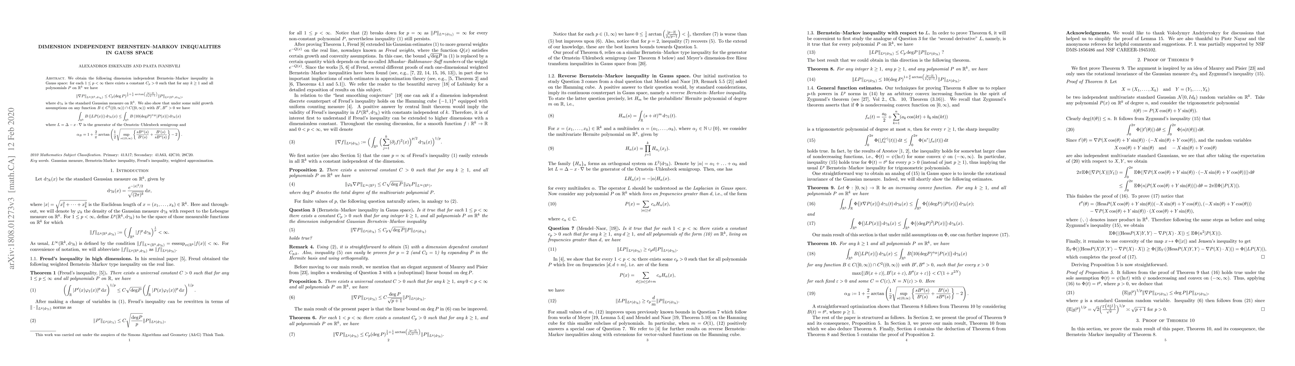 Thumbnail for Dimension independent Bernstein-Markov inequalities in Gauss space