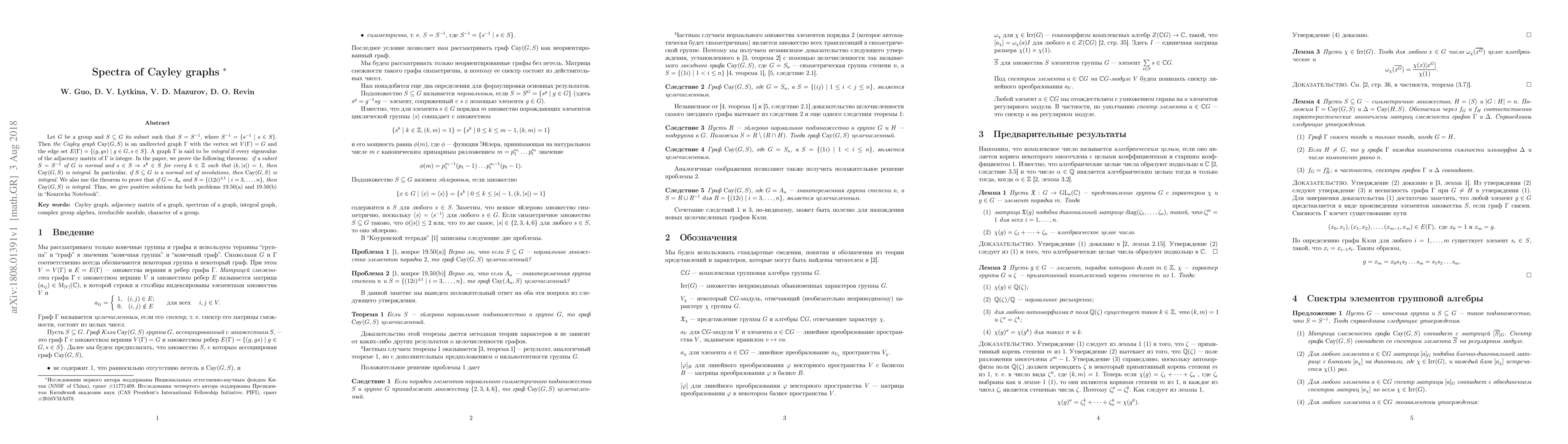 Thumbnail for Spectra of Cayley graphs