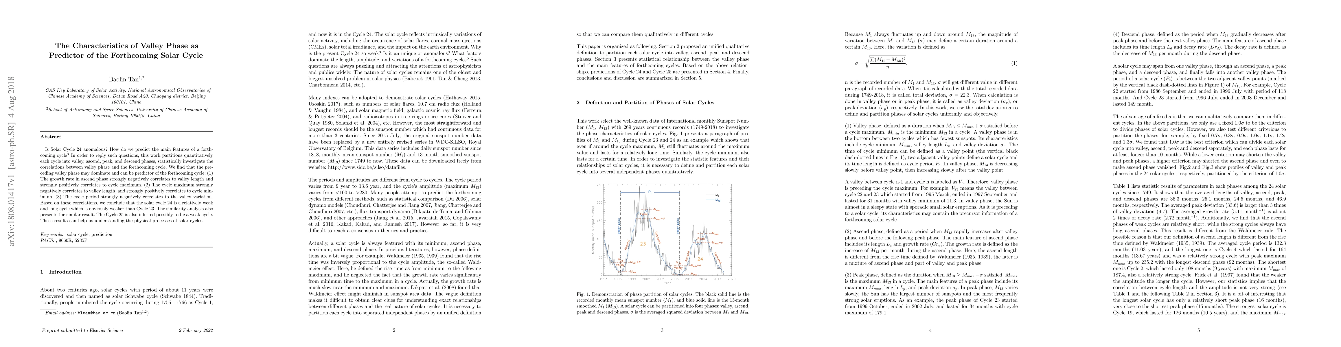 Thumbnail for The Characteristics of Valley Phase as Predictor of the Forthcoming
  Solar Cycle