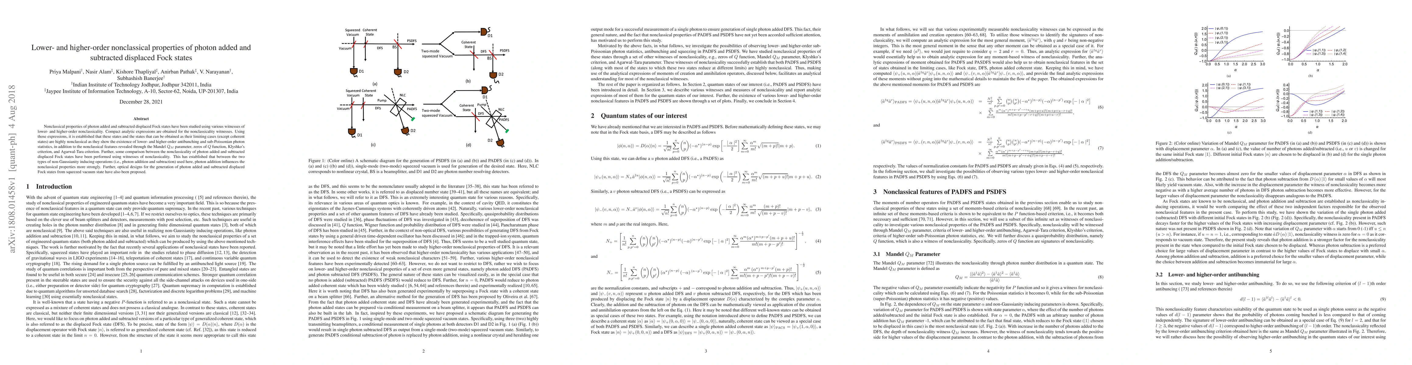 Thumbnail for Lower- and higher-order nonclassical properties of photon added and
  subtracted displaced Fock states