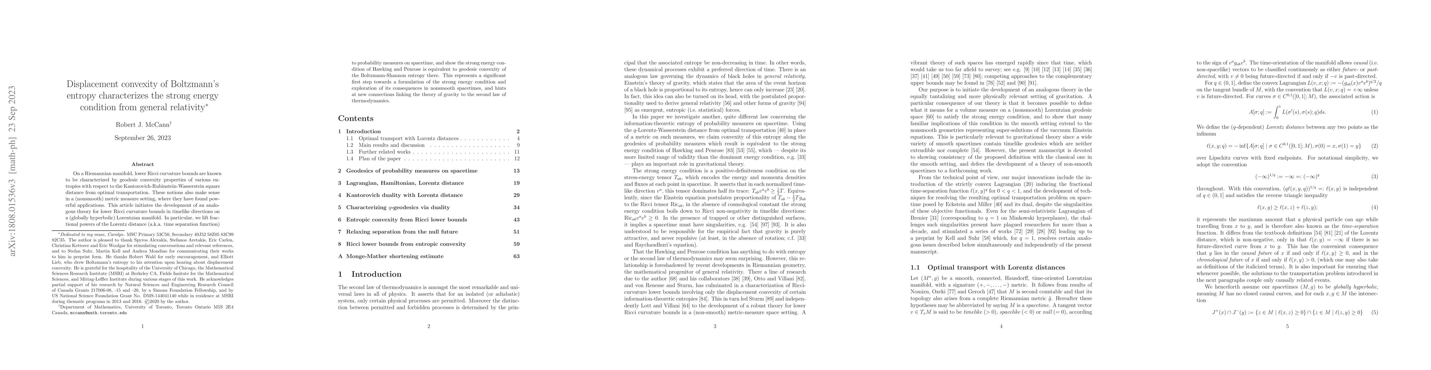 Thumbnail for Displacement convexity of Boltzmann's entropy characterizes the strong
  energy condition from general relativity
