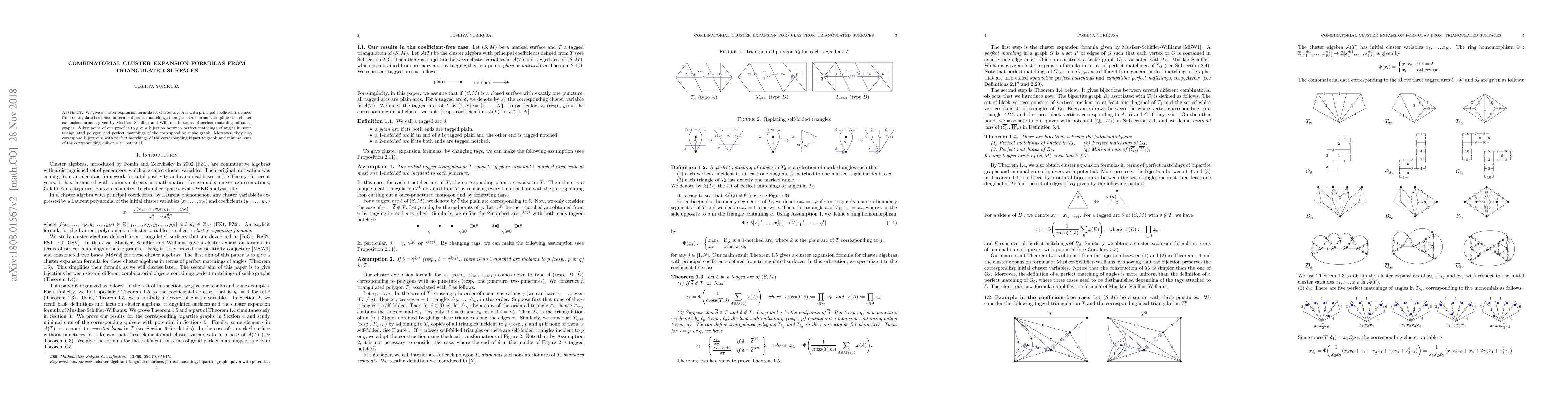 Thumbnail for Combinatorial cluster expansion formulas from triangulated surfaces