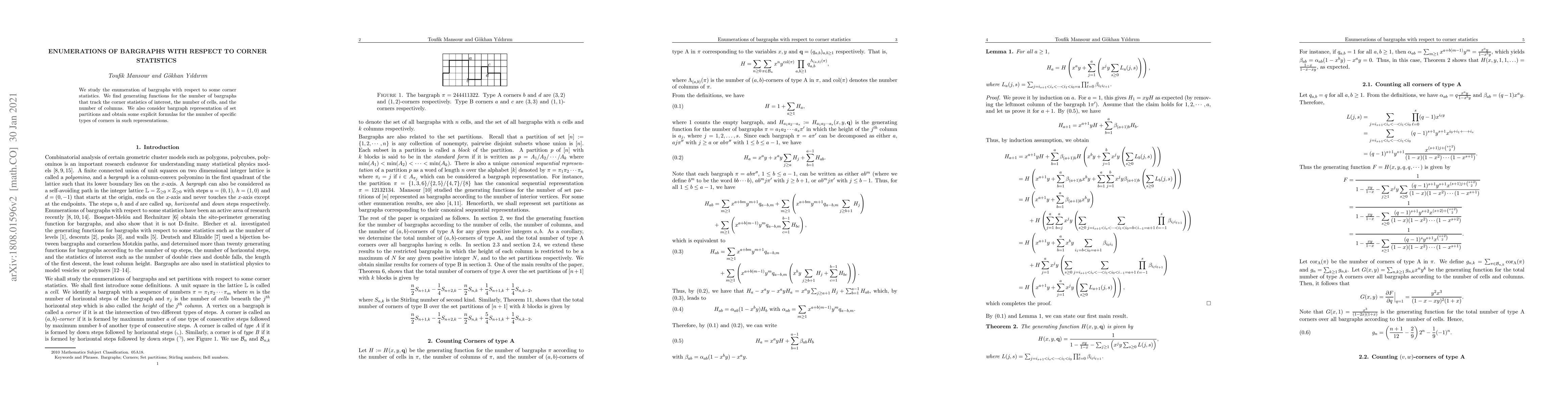 Thumbnail for Enumerations of bargraphs with respect to corner statistics