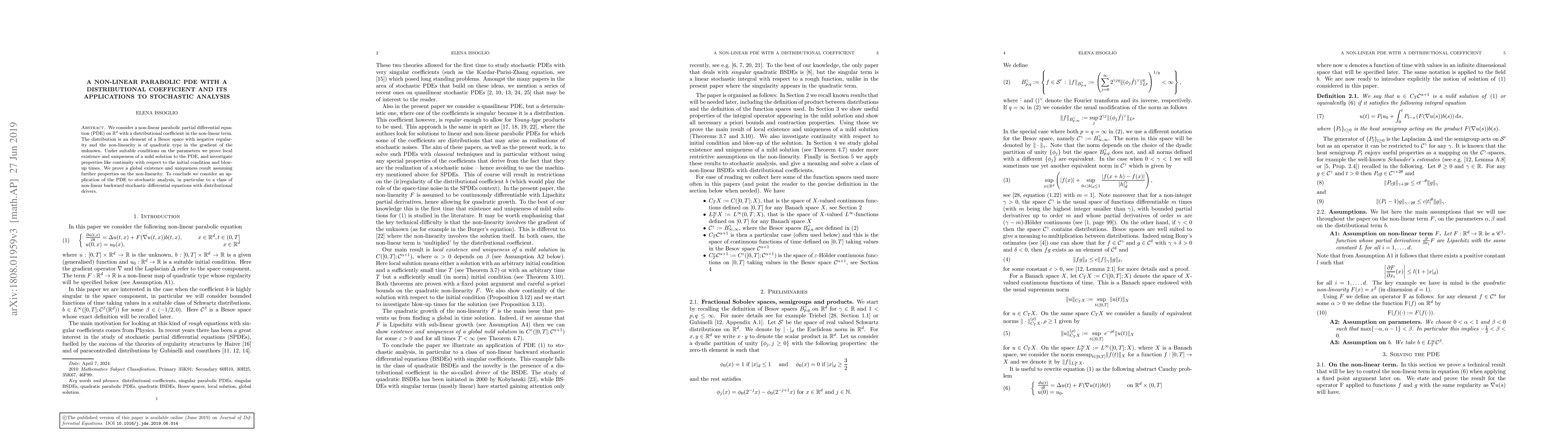 Thumbnail for A non-linear parabolic PDE with a distributional coefficient and its
  applications to stochastic analysis