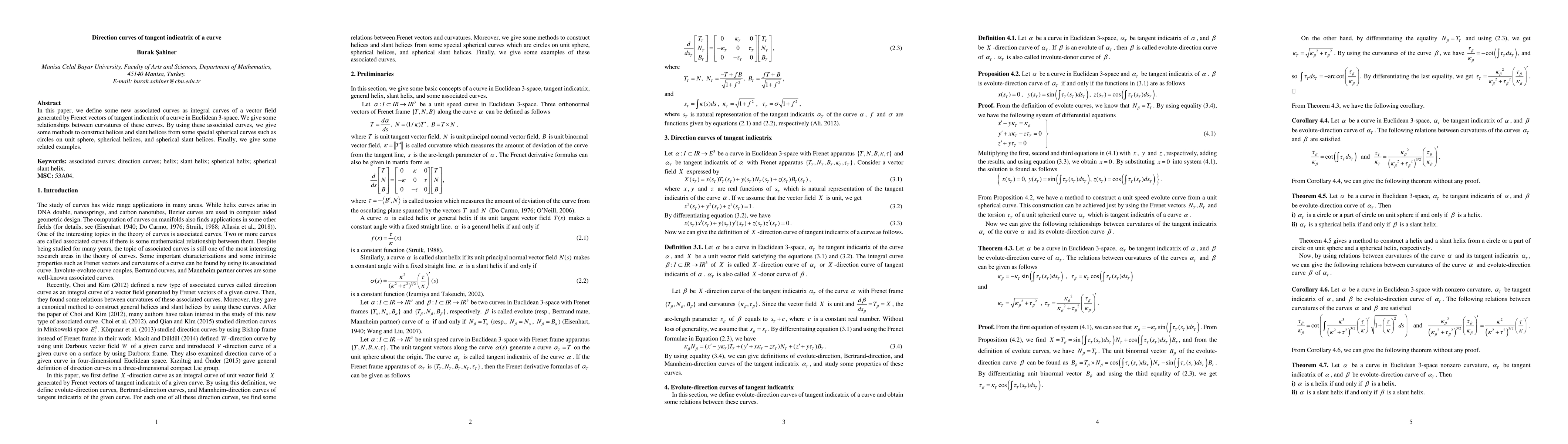 Thumbnail for Direction curves of tangent indicatrix of a curve