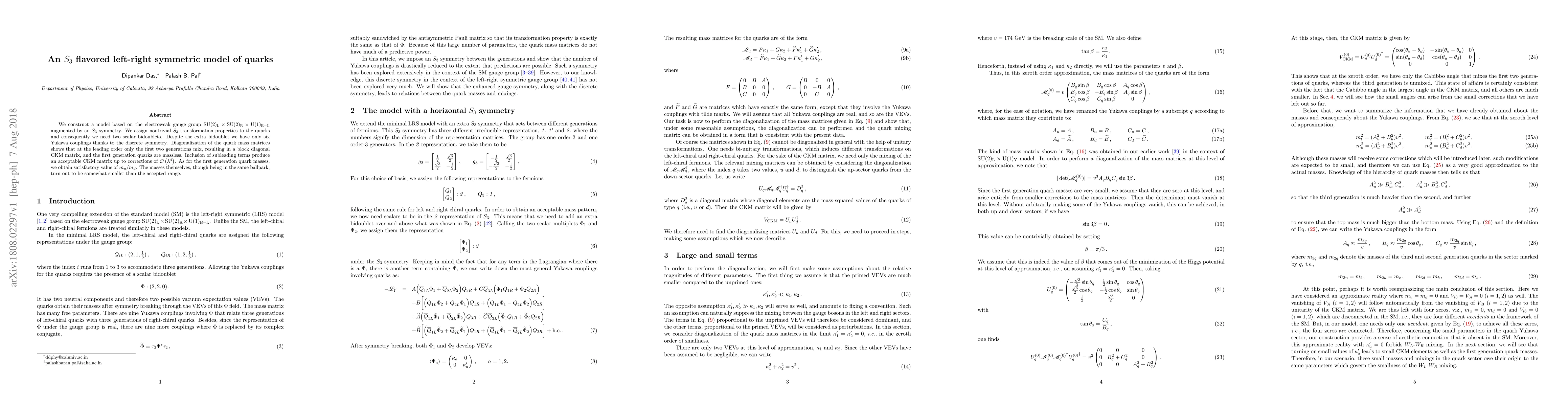 Thumbnail for An $S_3$ flavored left-right symmetric model of quarks