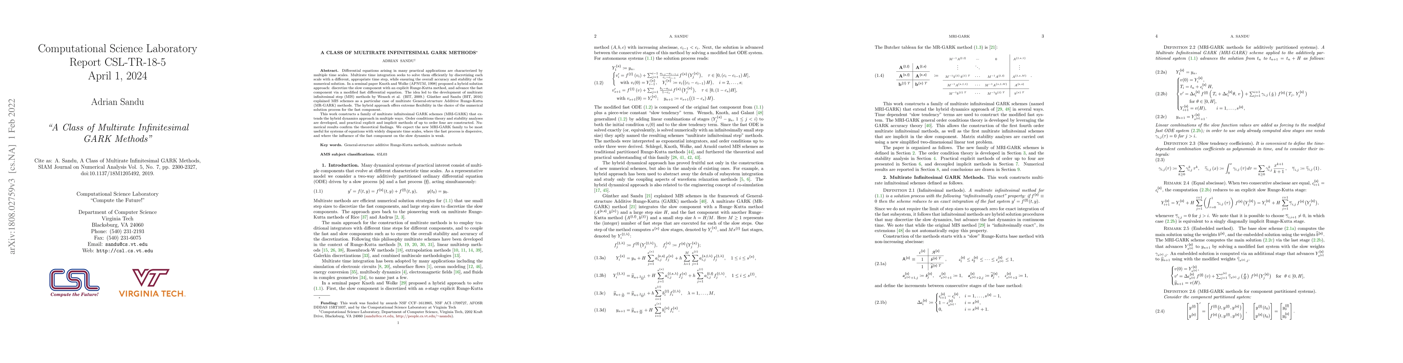 Thumbnail for A Class of Multirate Infinitesimal GARK Methods