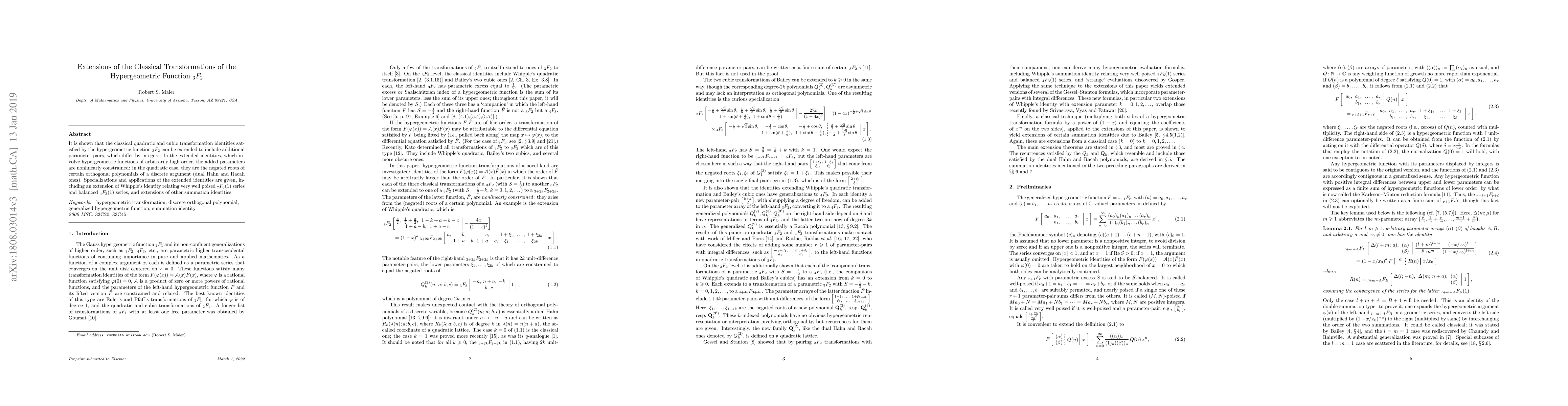 Thumbnail for Extensions of the Classical Transformations of 3F2