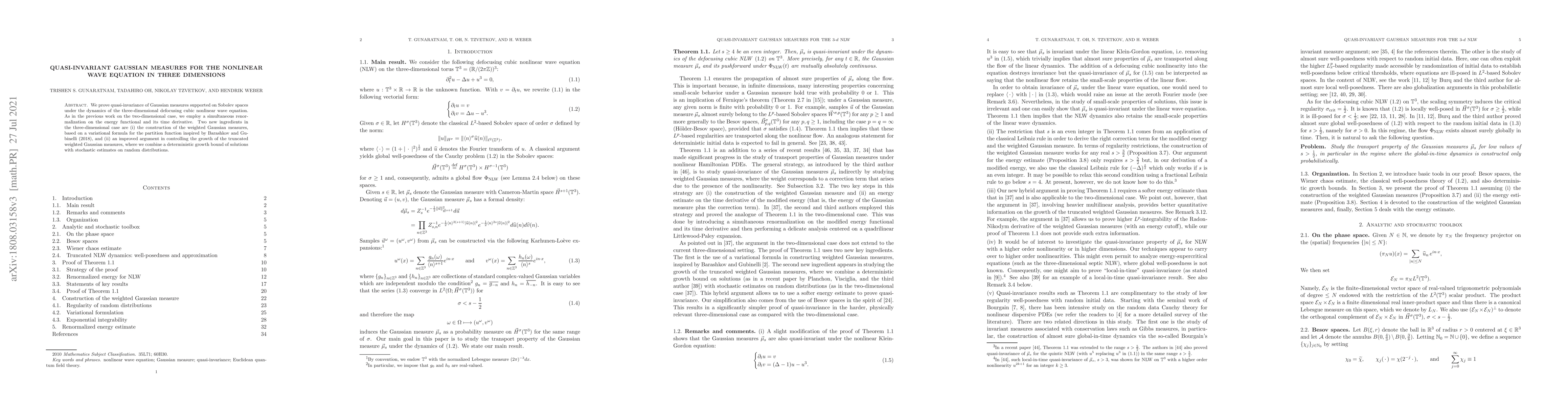 Thumbnail for Quasi-invariant Gaussian measures for the nonlinear wave equation in
  three dimensions