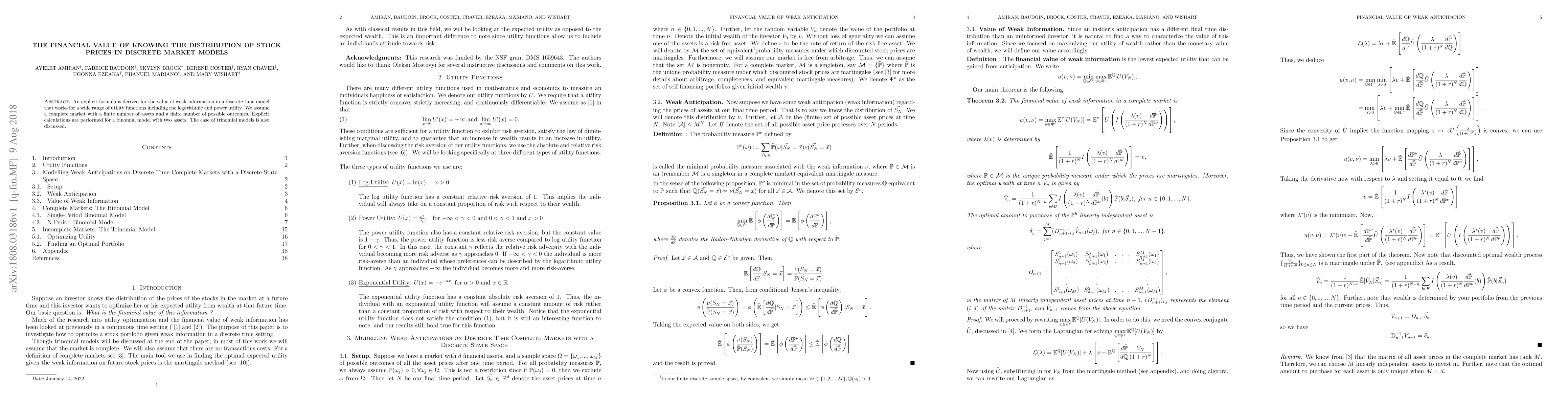 Thumbnail for The financial value of knowing the distribution of stock prices in
  discrete market models