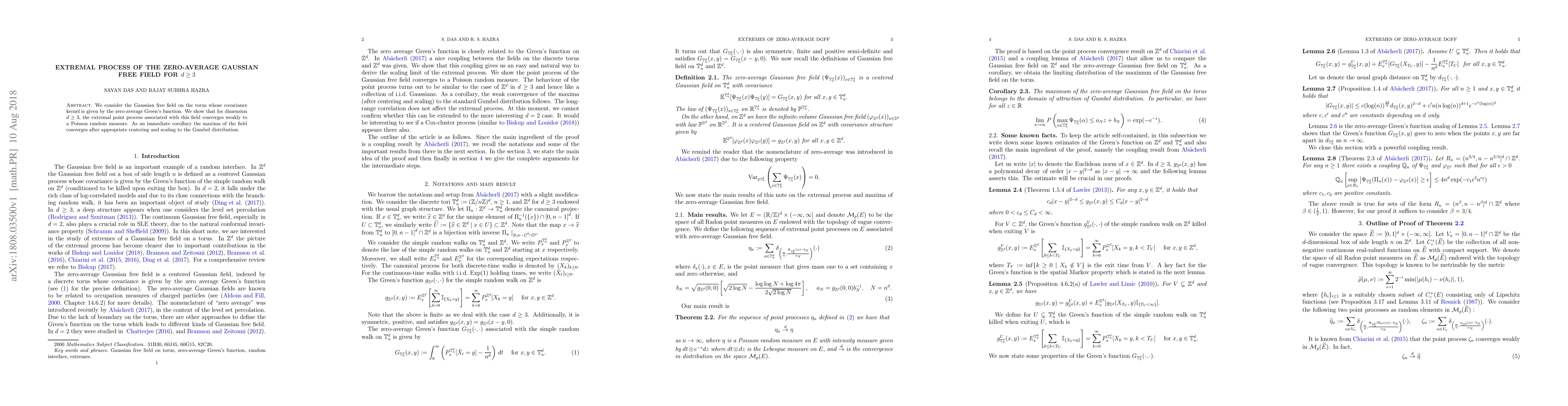 Thumbnail for Extremal process of the zero-average Gaussian Free Field for $d\ge 3$