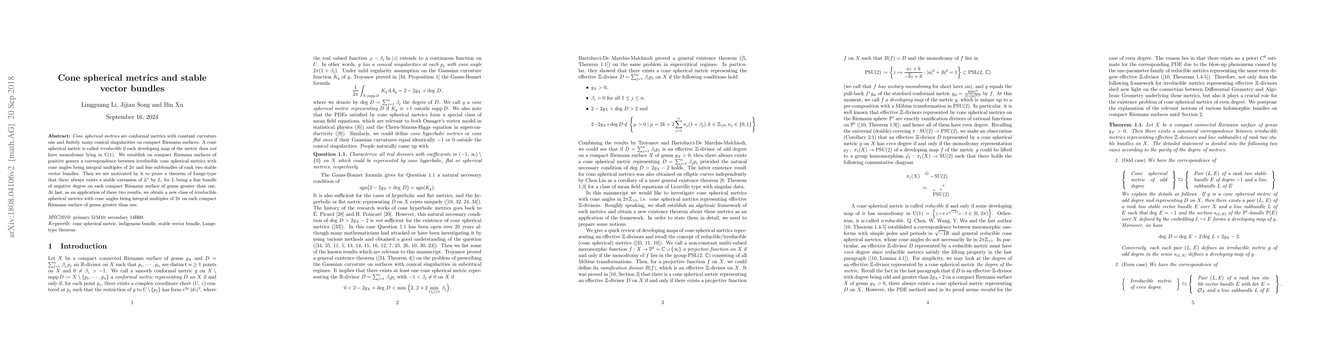 Thumbnail for Cone spherical metrics and stable vector bundles