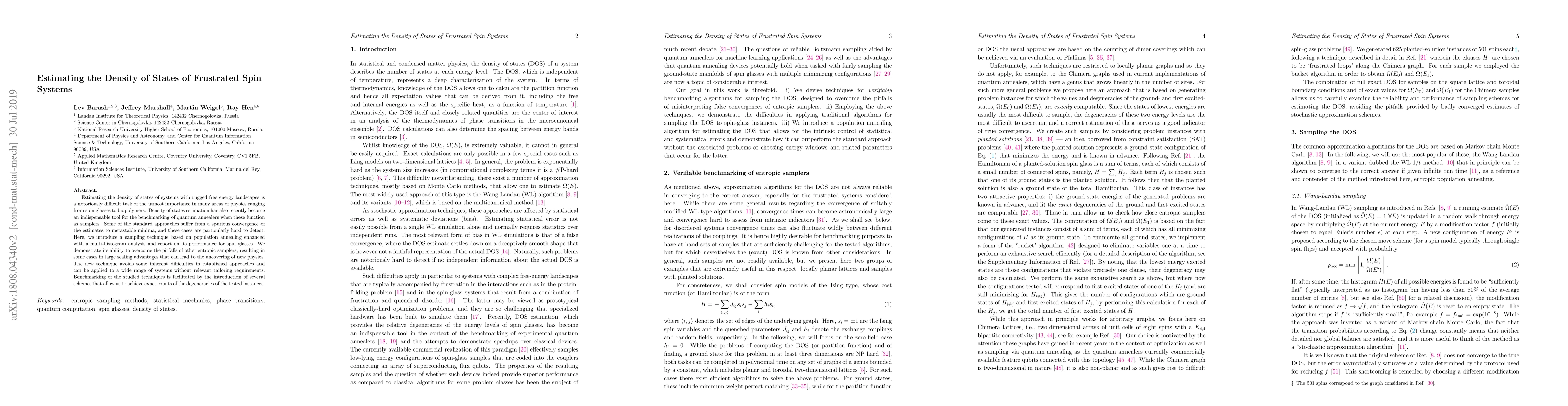 Thumbnail for Estimating the Density of States of Frustrated Spin Systems
