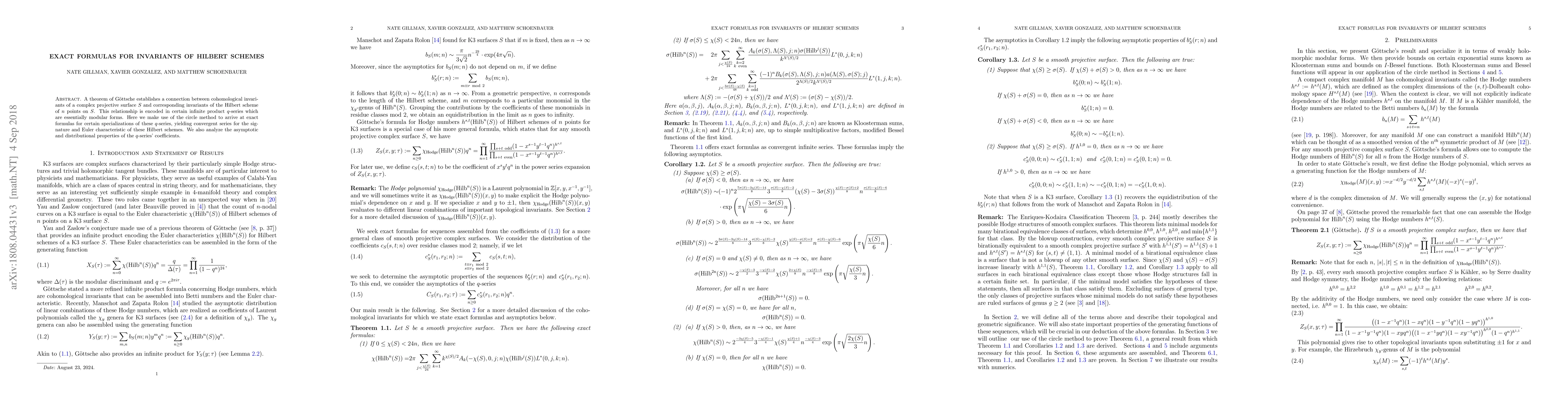 Thumbnail for Exact Formulas for Invariants of Hilbert Schemes