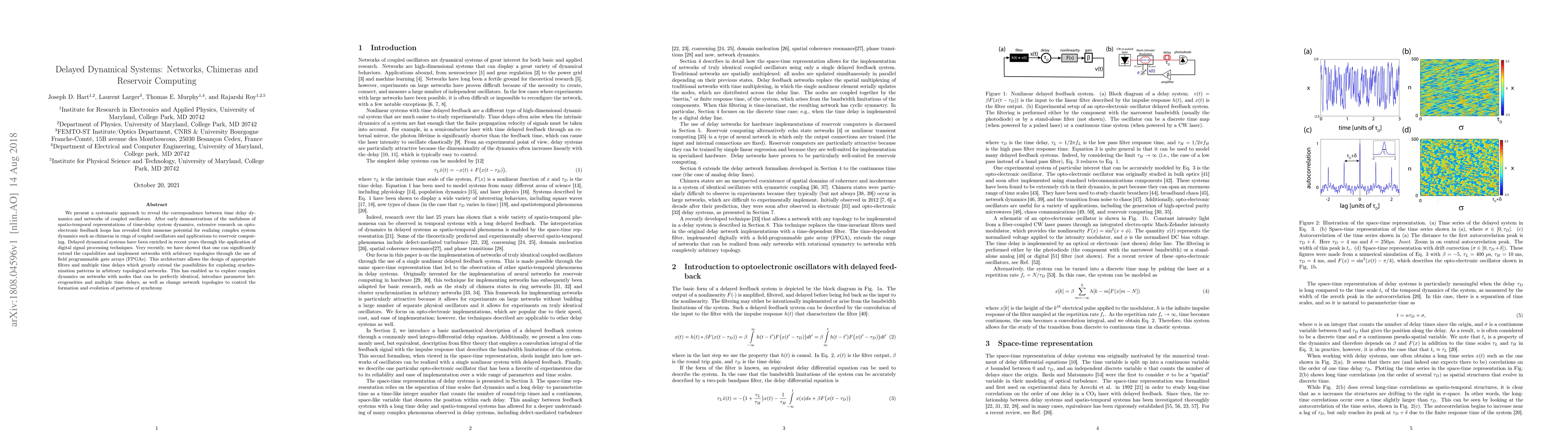 Thumbnail for Delayed Dynamical Systems: Networks, Chimeras and Reservoir Computing