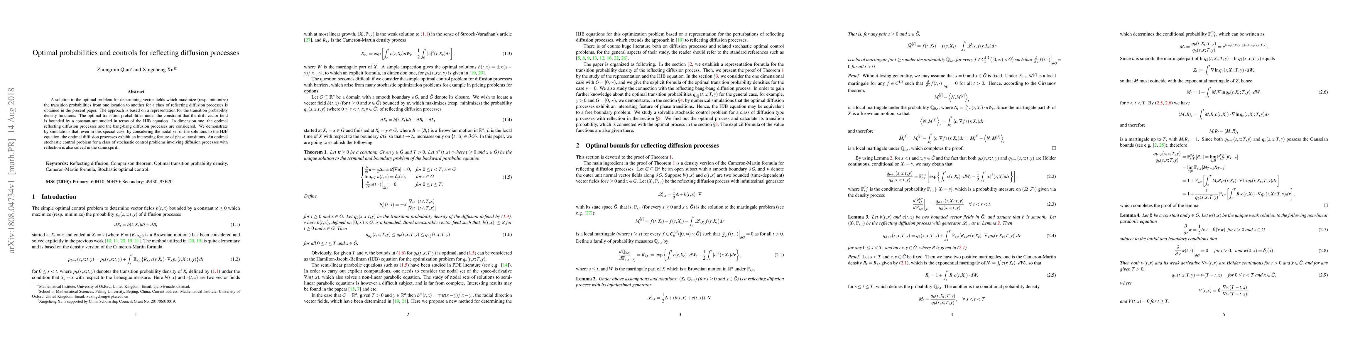 Thumbnail for Optimal probabilities and controls for reflecting diffusion processes