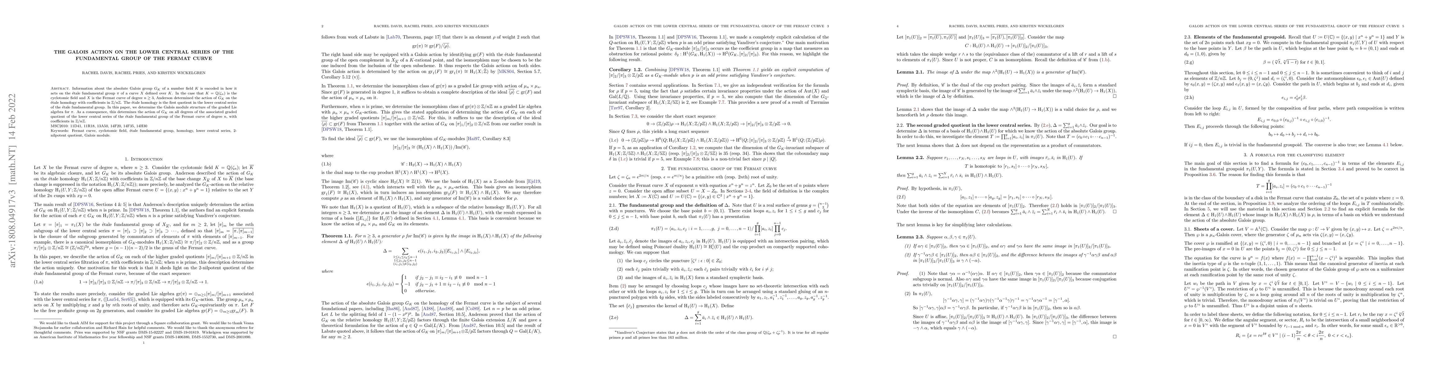 Thumbnail for The Galois action on the lower central series of the fundamental group
  of the Fermat curve
