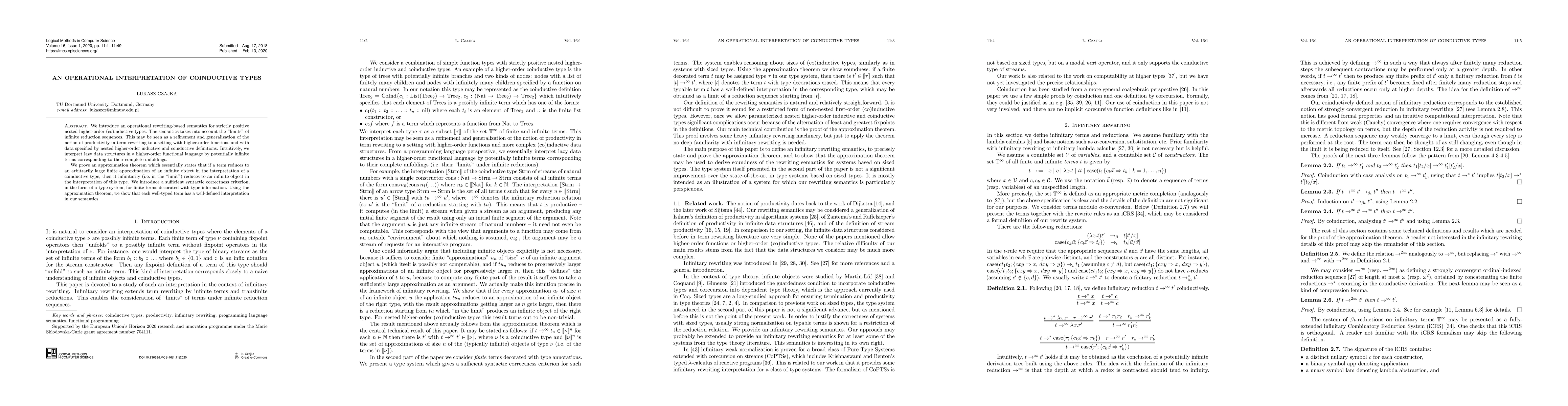 Thumbnail for An operational interpretation of coinductive types