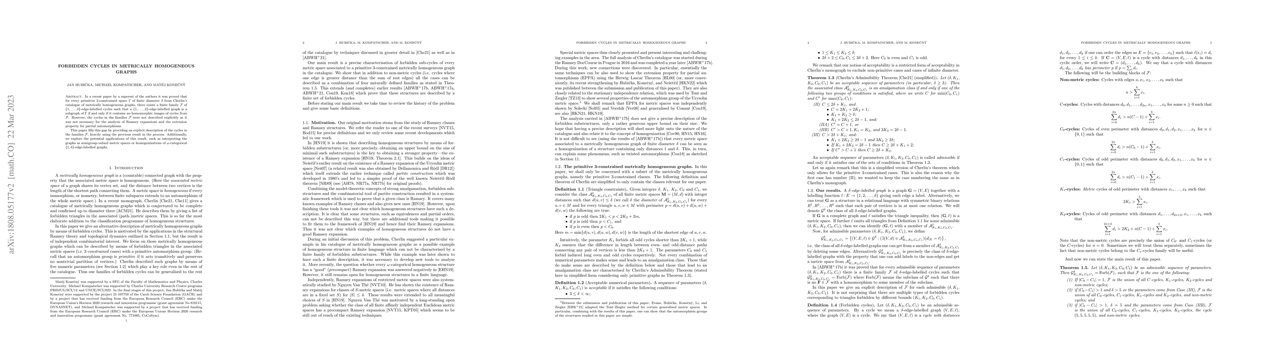Thumbnail for Forbidden cycles in metrically homogeneous graphs