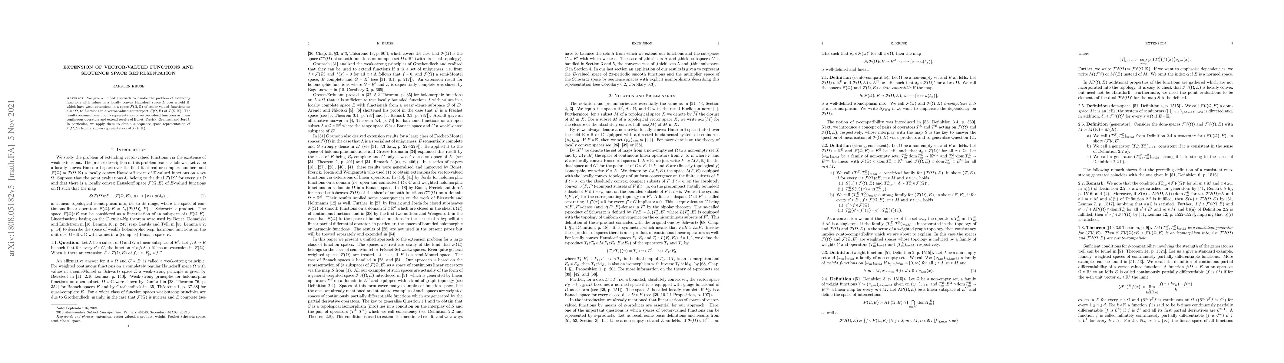 Thumbnail for Extension of vector-valued functions and sequence space representation