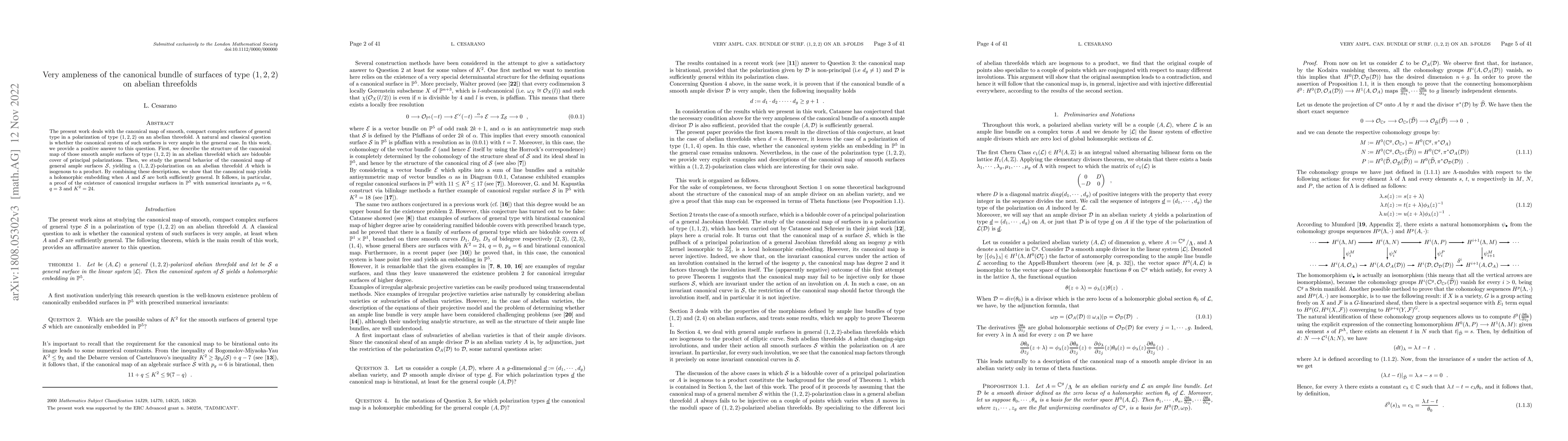 Thumbnail for Very ampleness of the canonical bundle of surfaces of type (1, 2, 2) on
  abelian threefolds
