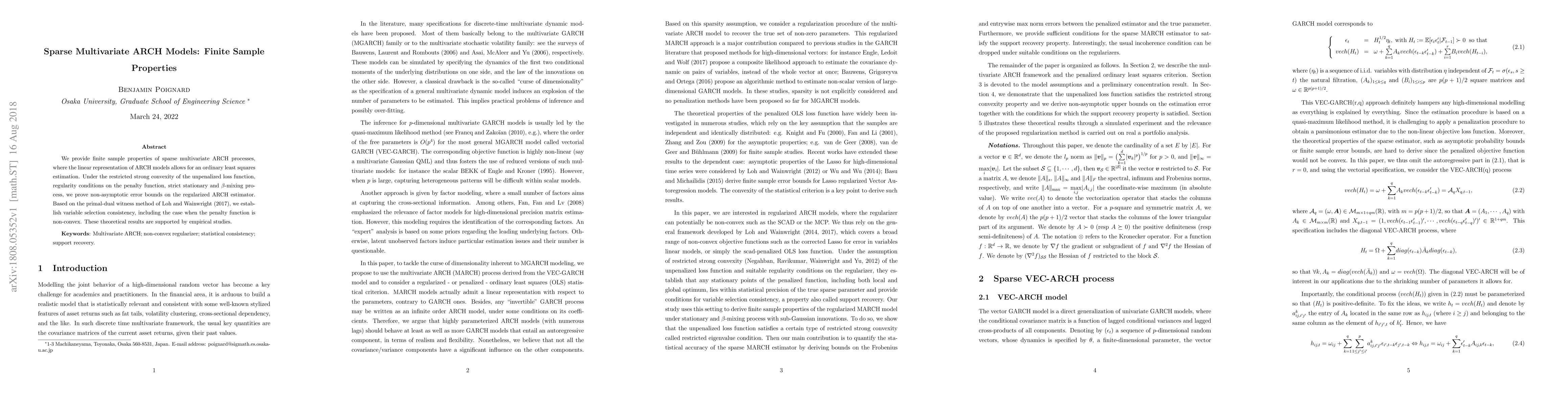 Thumbnail for Sparse Multivariate ARCH Models: Finite Sample Properties