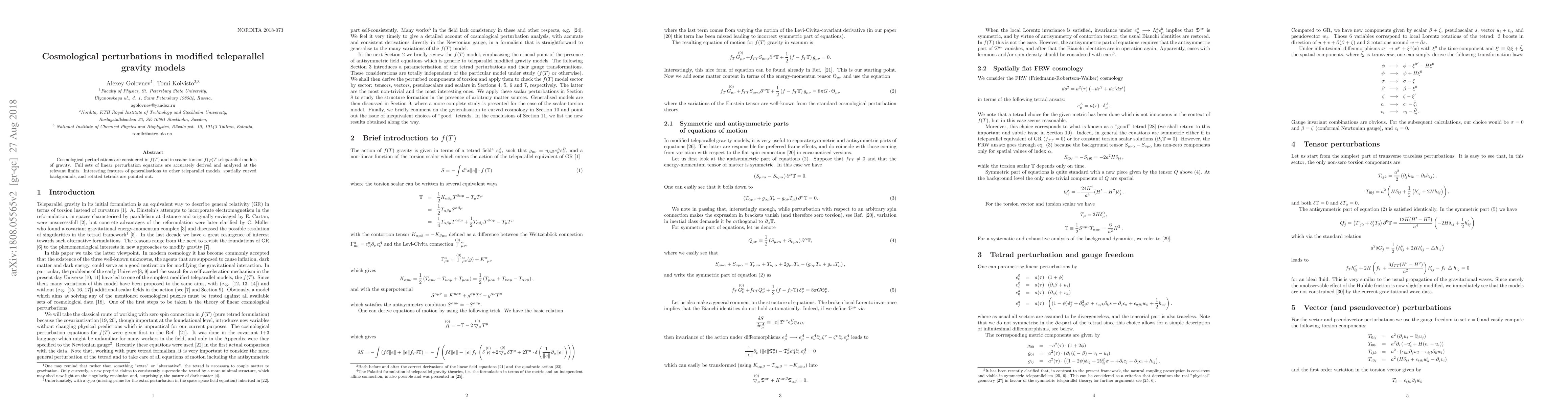 Thumbnail for Cosmological perturbations in modified teleparallel gravity models