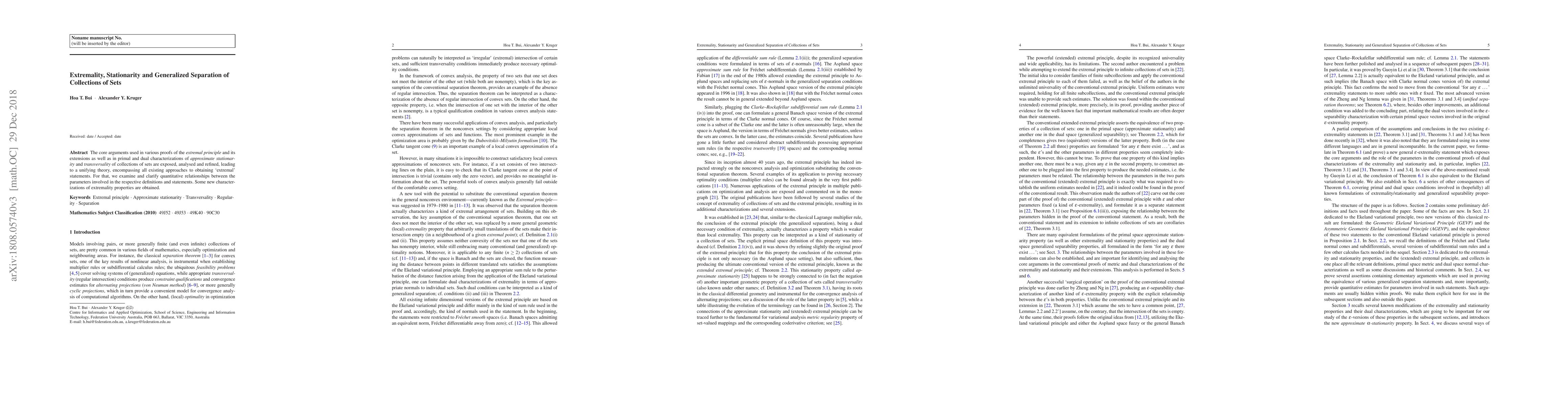 Thumbnail for Extremality, Stationarity and Generalized Separation of Collections of
  Sets