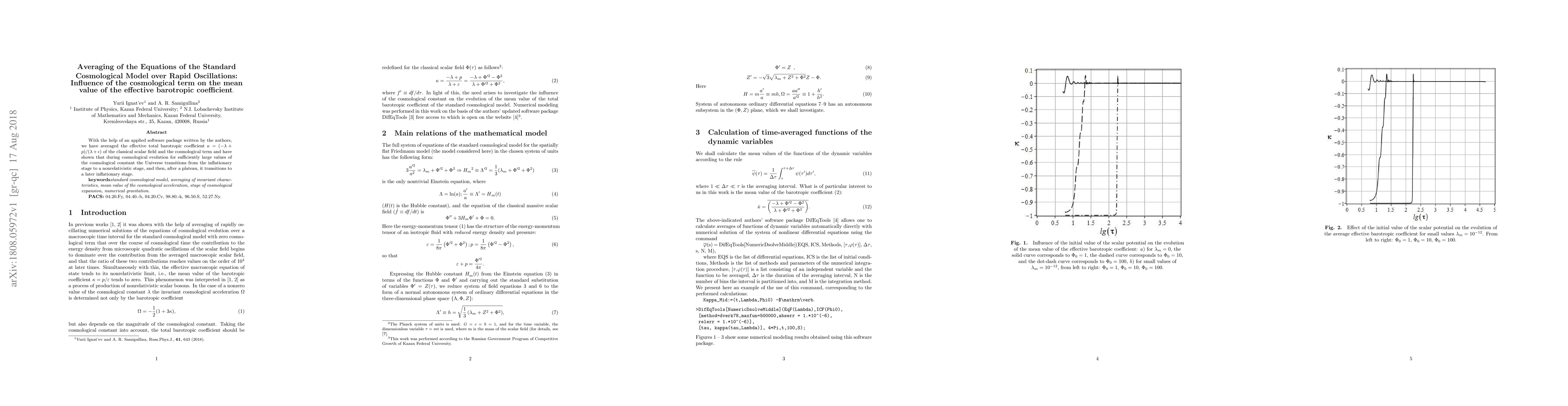 Thumbnail for Averaging of the Equations of the Standard Cosmological Model over Rapid
  Oscillations: Influence of the cosmological term on the mean value of the
  effective barotropic coefficient