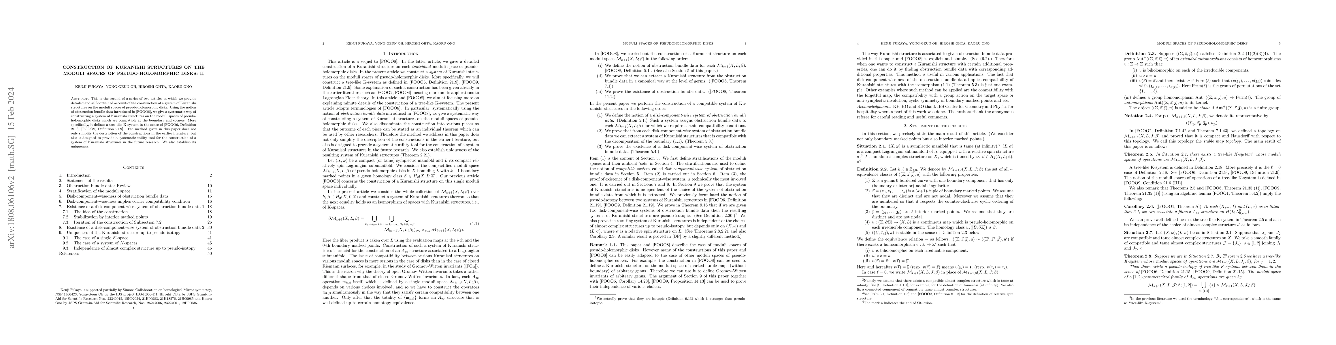 Thumbnail for Construction of Kuranishi structures on the moduli spaces of pseudo
  holomorphic disks: II