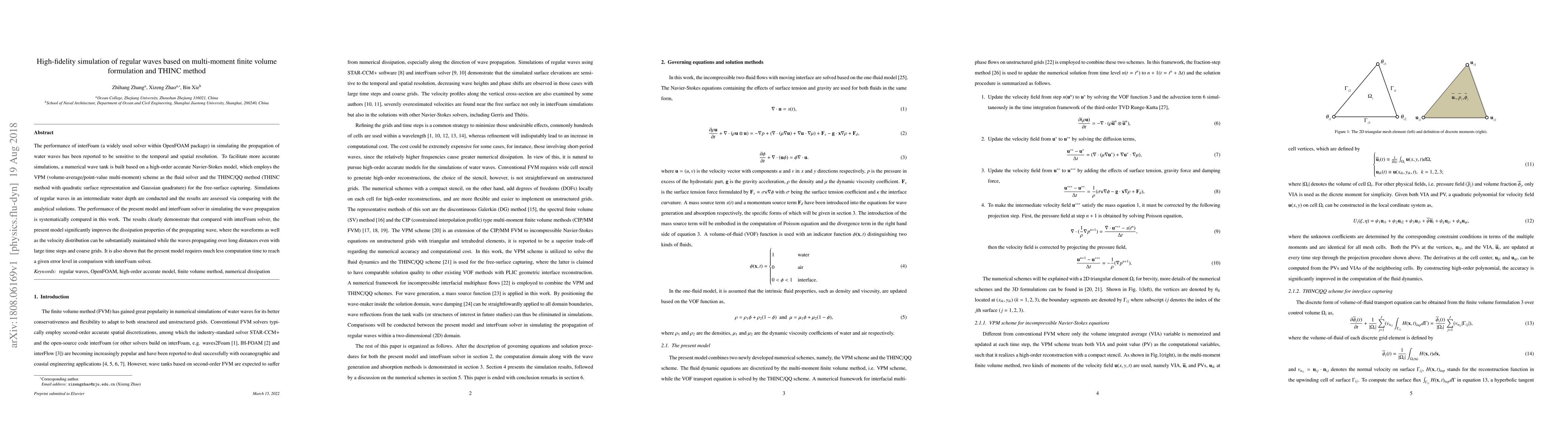 Thumbnail for High-fidelity simulation of regular waves based on multi-moment finite
  volume formulation and THINC method
