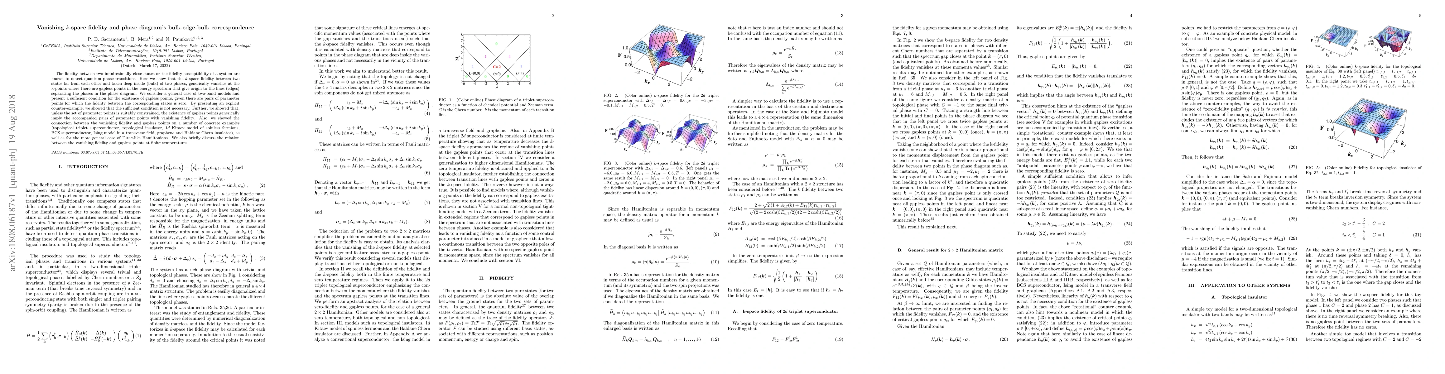 Thumbnail for Vanishing k-space fidelity and phase diagram's bulk-edge-bulk
  correspondence