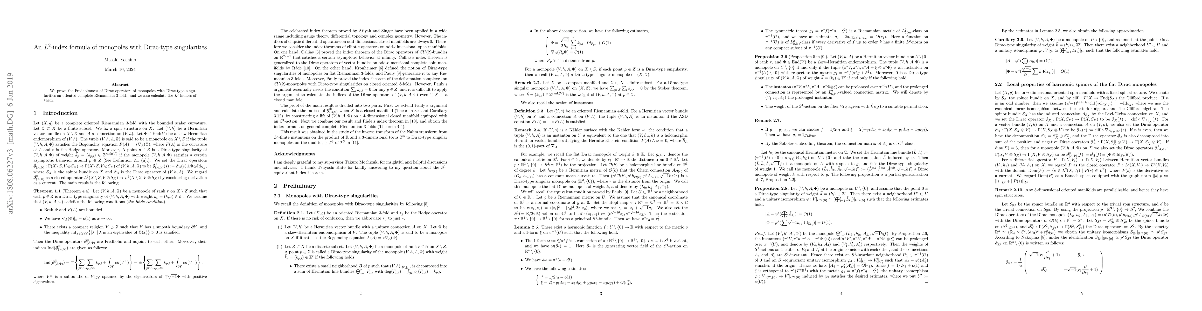 Thumbnail for An $L^2$-index formula of monopoles with Dirac-type singularities