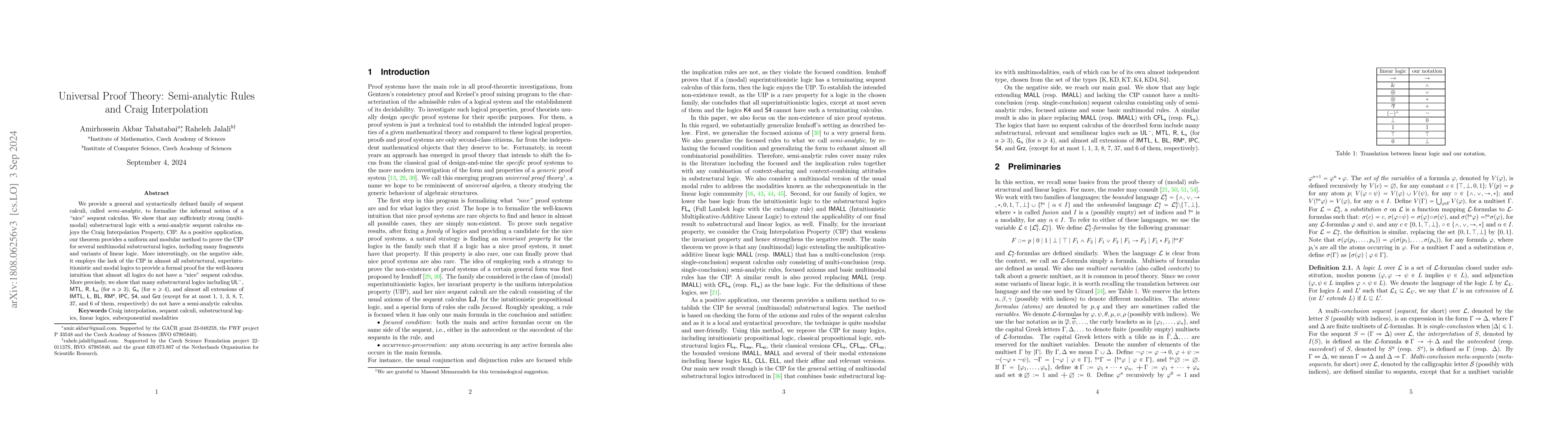 Thumbnail for Universal Proof Theory: Semi-analytic Rules and Craig Interpolation