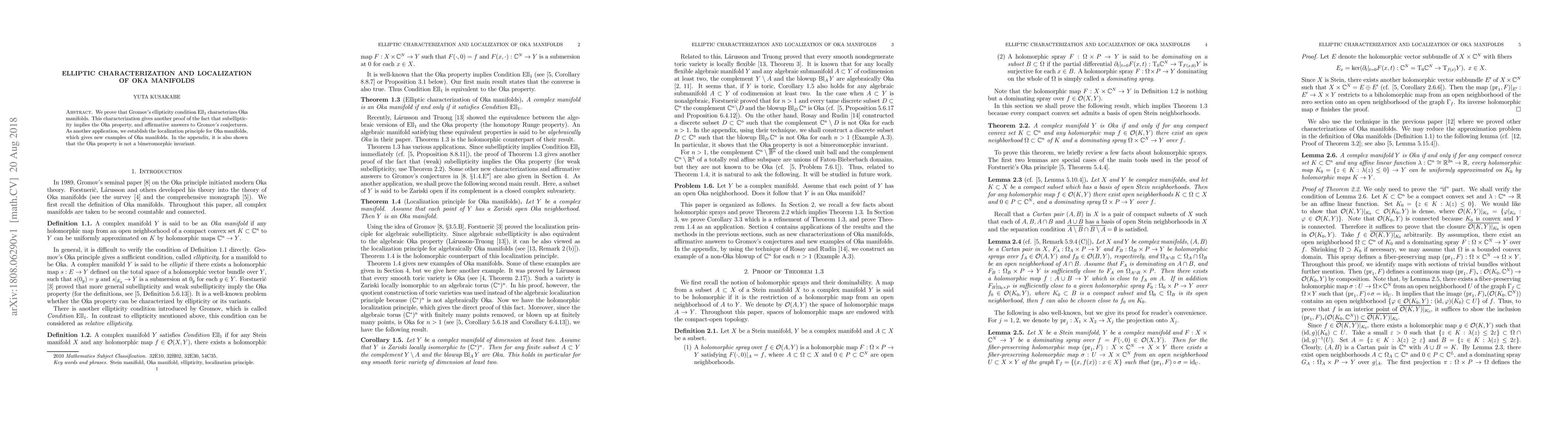 Thumbnail for Elliptic characterization and localization of Oka manifolds